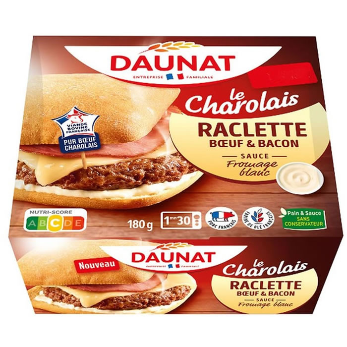 DAUNAT – Burger charolais, bacon et raclette sauce fromage blanc