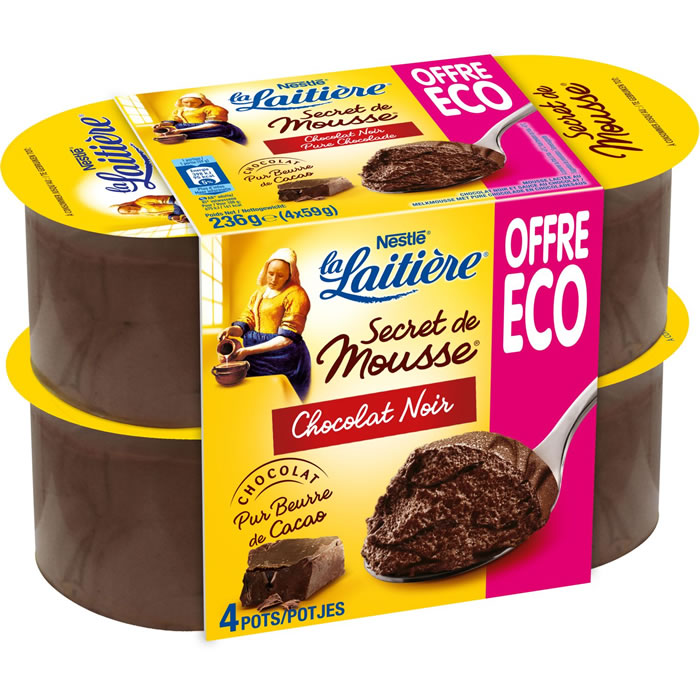 La Laitière Secret de Mousse – Mousse au chocolat noir 4x59g