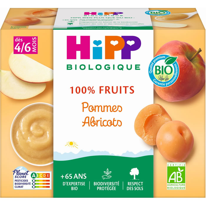 HIPP 100% Fruits – Pomme et abricot 4 x 100 g