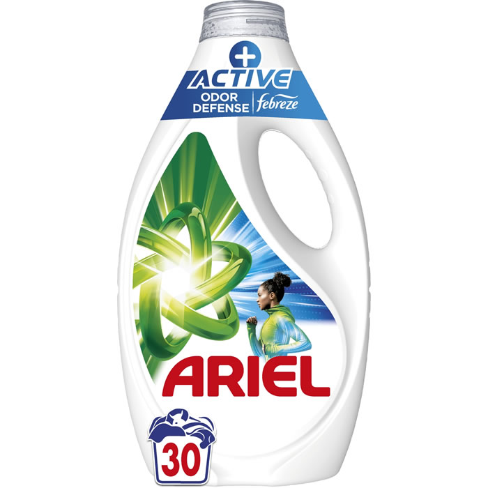 ARIEL + Active Lessive liquide touche de febreze 1,35 L 30 lavages