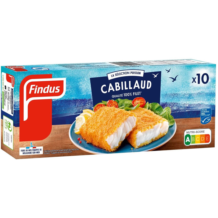 FINDUS 100% Filet – Filets de cabillaud panés MSC 10x51g