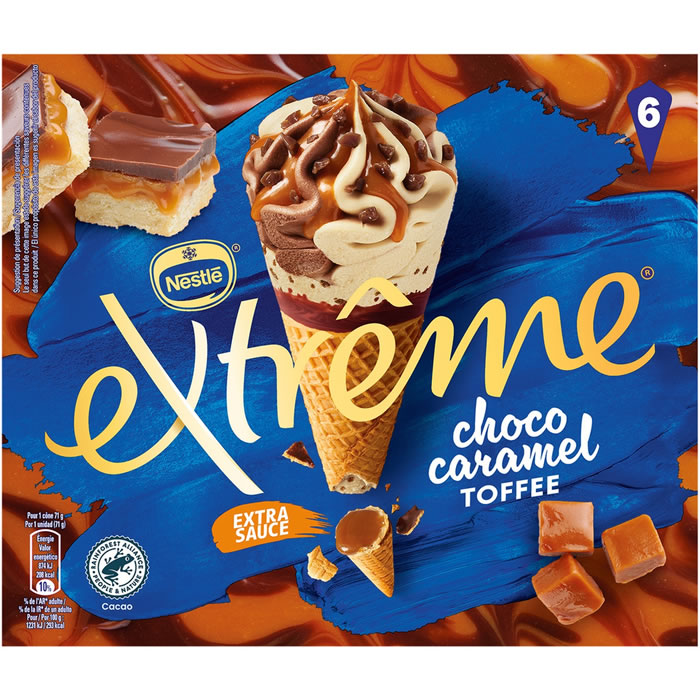 EXTRÊME – Cônes glacés au chocolat et caramel toffee 6x71g