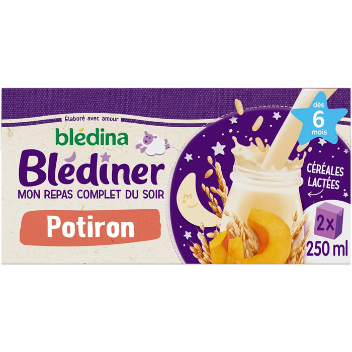 BLEDINA – Blédîner Céréales lactées au potiron dès 6 mois 2 x 250 ml