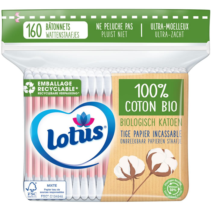 LOTUS – Cotons-tiges bio 160 cotons-tiges