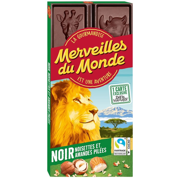 MERVEILLES DU MONDE – Tablette de chocolat noir aux noisettes et amandes 100g