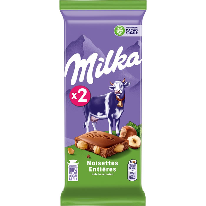 MILKA – Tablette de chocolat au lait aux noisettes entières 2x100g