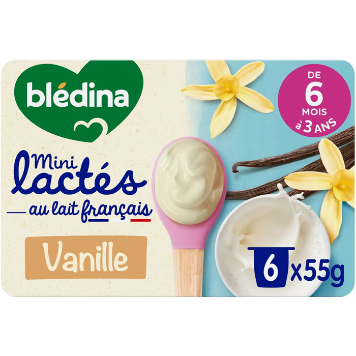 BLEDINA Mini Lactés – Dessert lacté à la vanille 6 x 55 g