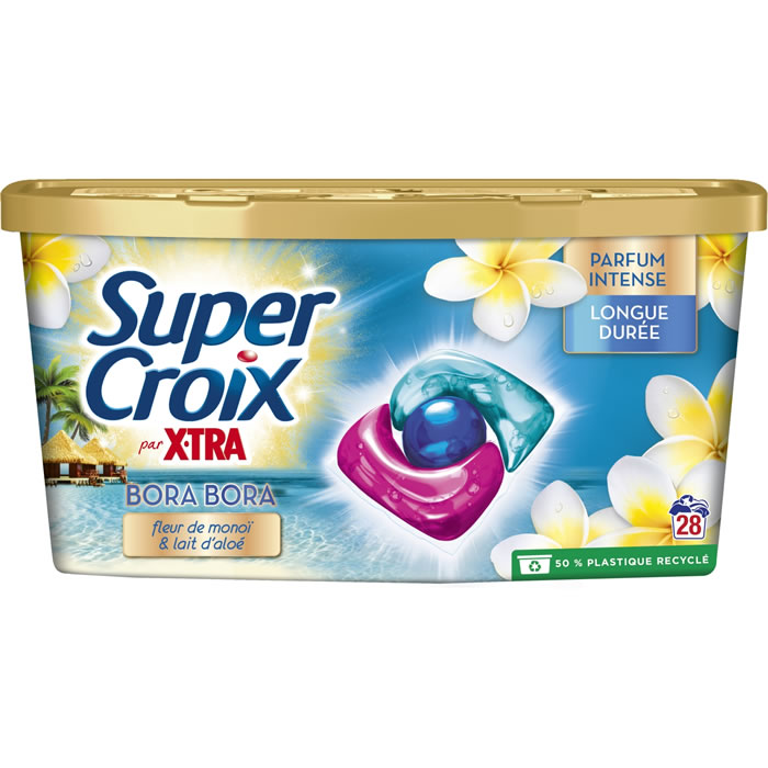 SUPER CROIX X-tra Bora Bora Lessive capsule à la fleur de monoï et lait d’aloe 28 capsules