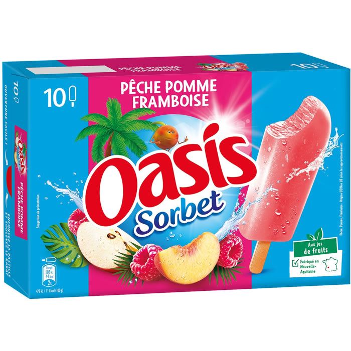 OASIS Sorbet – Bâtonnets glacés à la pêche, pomme et framboise 10x40g