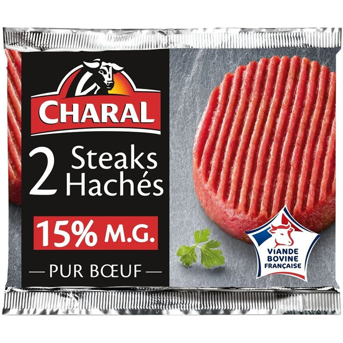 CHARAL – Steaks hachés pur boeuf 15% M.G 2 x 130 g