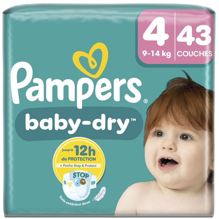 PAMPERS – Baby-Dry Taille 4 (9-14 kg) 43 couches