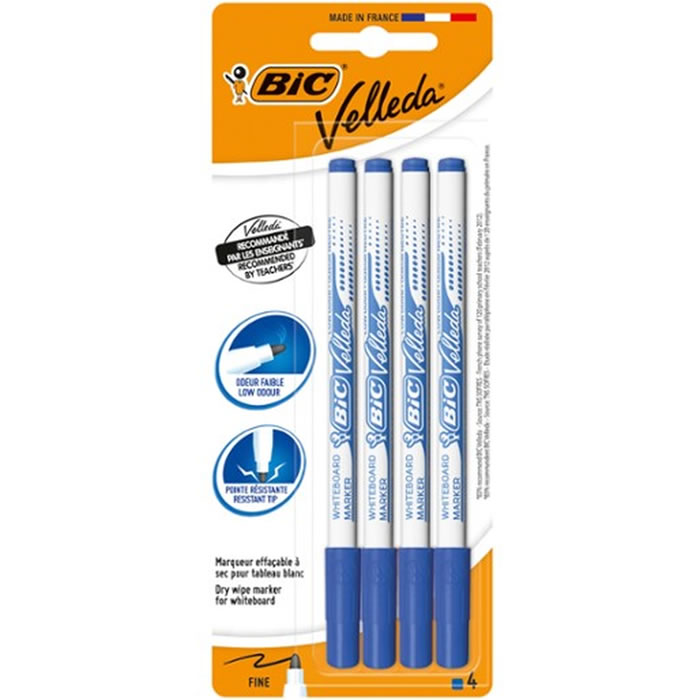 BIC Velleda – Marqueurs effaçables à sec pointe fine bleu x4
