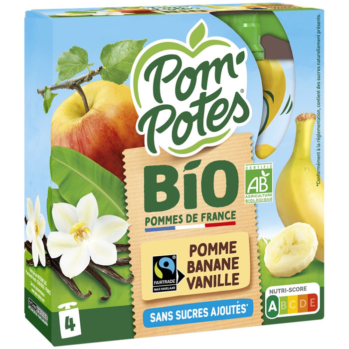 POM’POTES – Dessert pomme et banane sans sucres ajoutés bio 4 x 90 g