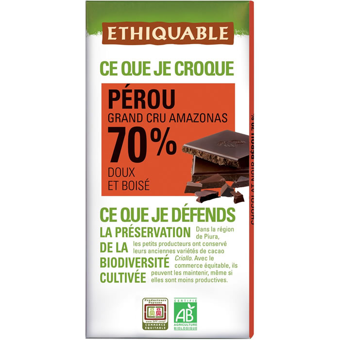 ETHIQUABLE – Tablette de chocolat noir 70% bio – 100 g
