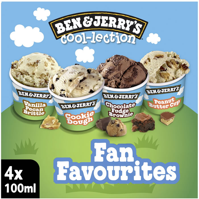 BEN & JERRY’S Cool-lection – Mini crème glacée à la vanille, chocolat et cookie dough (4 x 73g)