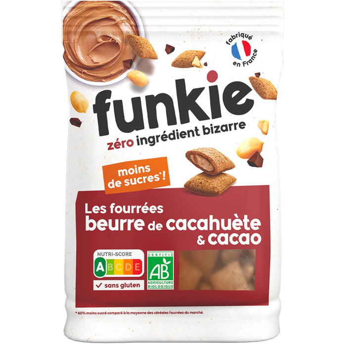 FUNKIE Les Fourrées – Céréales fourrées au beurre de cacahuète et cacao bio 250 g