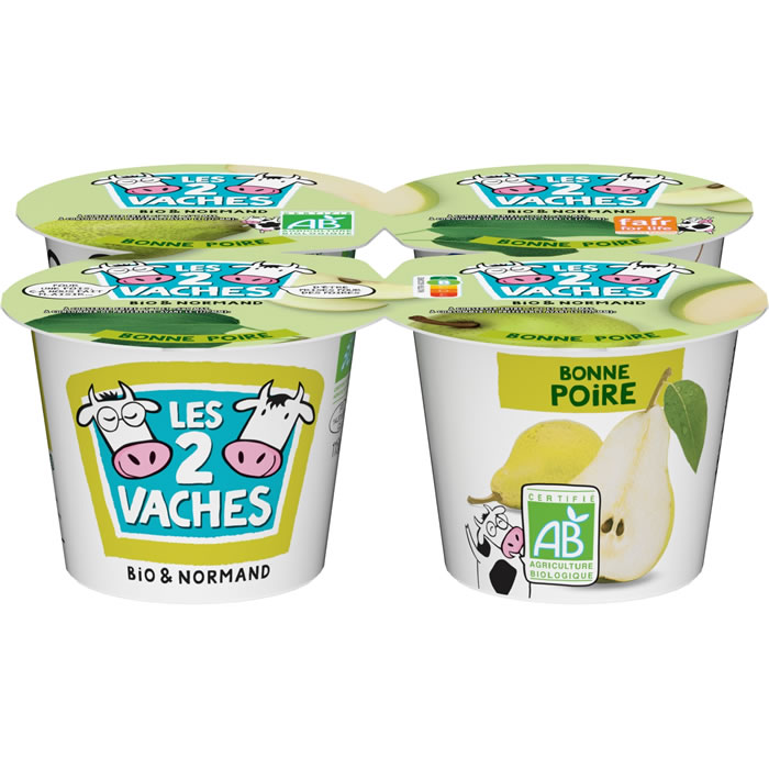 LES 2 VACHES – Yaourts à la poire bio – 4 x 115 g
