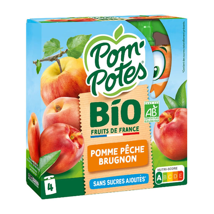 POM’POTES – Dessert pomme et pêche brugnon sans sucres ajoutés bio 4 x 90 g
