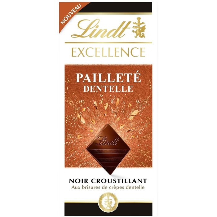 LINDT Excellence – Chocolat noir extra-fin, aux brisures de crêpe dentelle croustillante 100 g