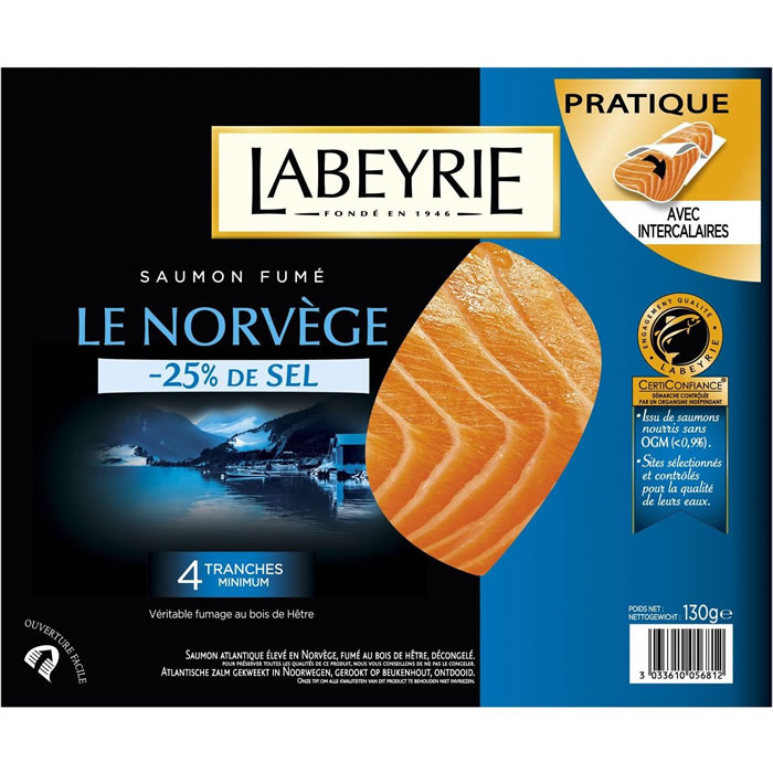 LABEYRIE – Saumon fumé de Norvège -25% de sel 130 g