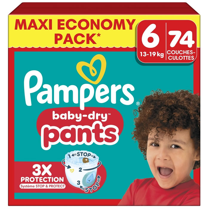 PAMPERS Baby-Dry Pants – Couches-culottes taille 6 (13-19 kg) 74 culottes