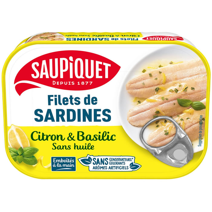 SAUPIQUET – Filets de sardines sans arêtes au citron et basilic 100 g