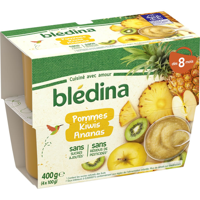 BLEDINA – Pomme, kiwi et ananas dès 8 mois 4x100g