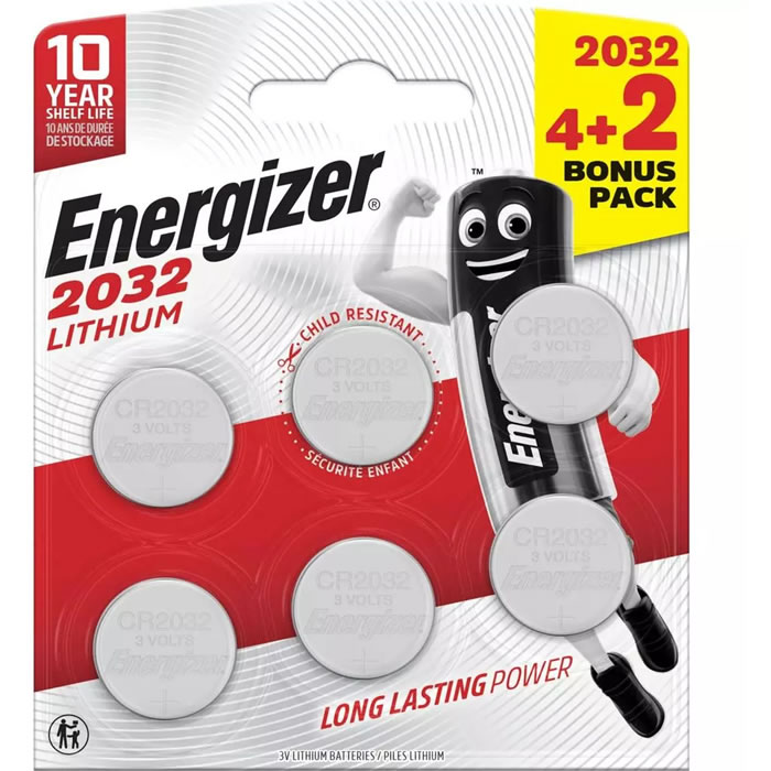 ENERGIZER Lithium Piles boutons – type CR 2032 (x6)