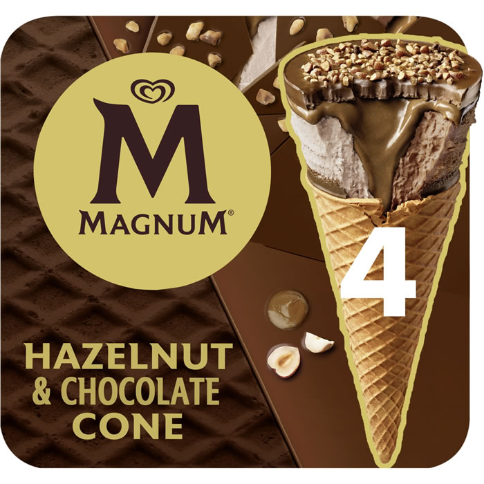 MAGNUM – Cônes glacés au chocolat et noisette 4x65g