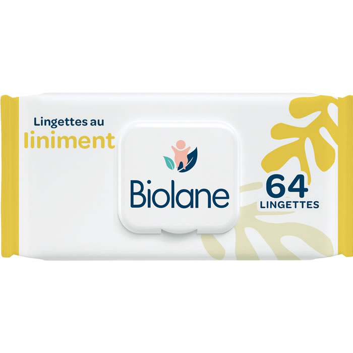 BIOLANE – Lingettes nettoyantes au liniment oléo-calcaire 64 lingettes