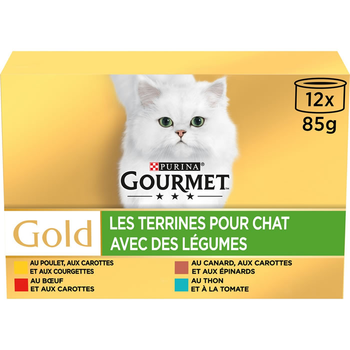 PURINA Gourmet – Terrines poulet, bœuf, canard, thon (12 x 85 g)