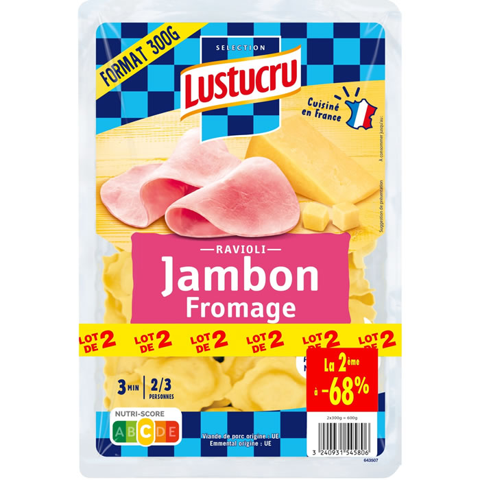 LUSTUCRU – Ravioli au jambon et emmental 2x300g