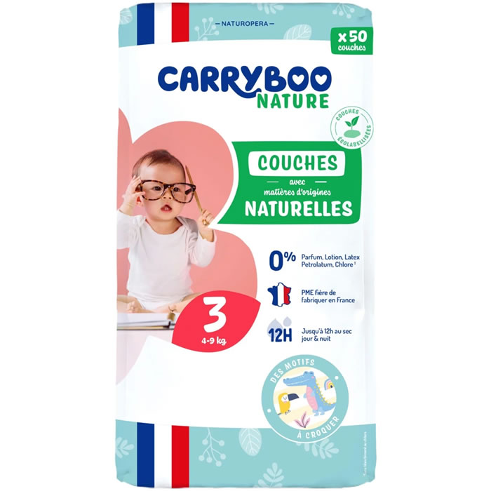 CARRYBOO Nature – Couches taille 3 (4-9 kg) 50 couches