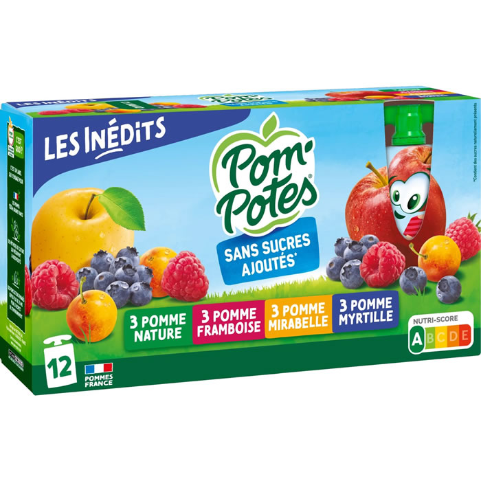 POM’POTES – Dessert pomme, framboise, mirabelle et myrtille 12 x 90 g