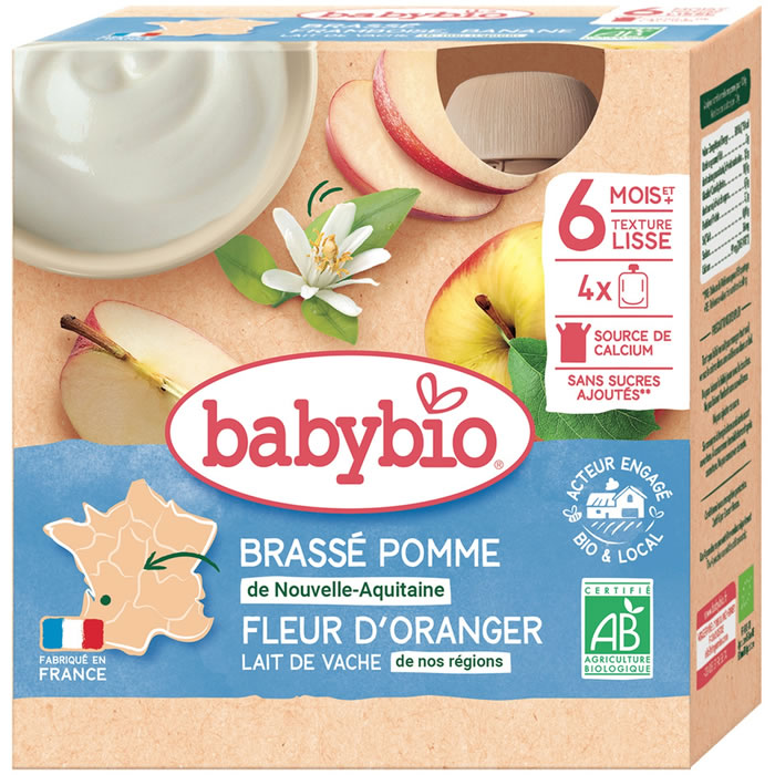 BABYBIO – Brassé pomme et fleur d’oranger 4 x 85 g