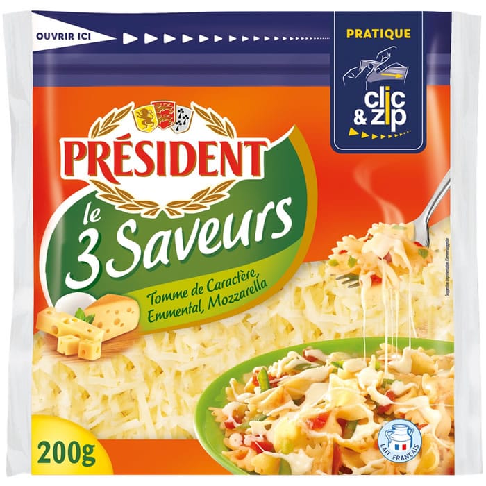 PRESIDENT – Emmental, tomme et mozzarella râpé – 200g