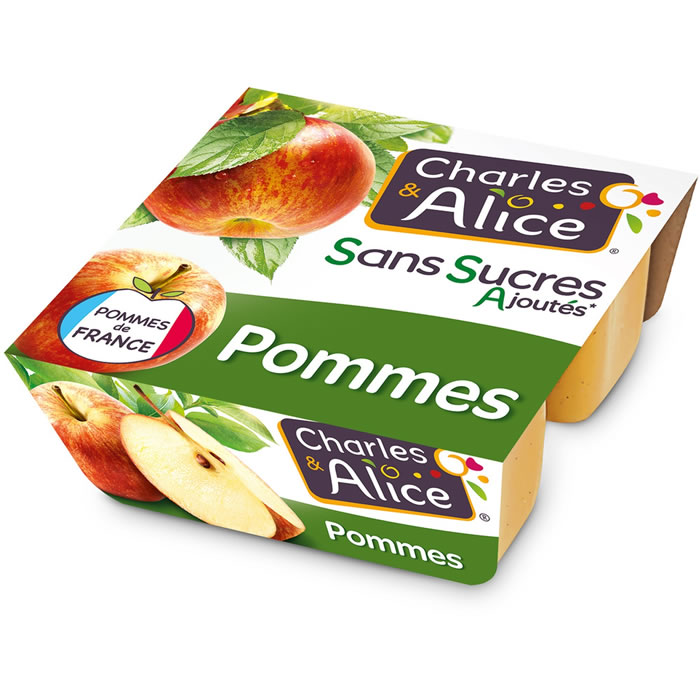 CHARLES & ALICE – Dessert pomme sans sucres ajoutés 4 x 100g