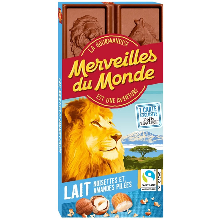 MERVEILLES DU MONDE – Tablette de chocolat au lait aux noisettes et amandes 100g