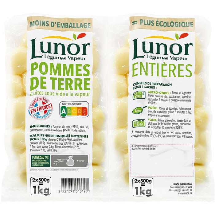 LUNOR – Pommes de terre entières cuites 2 x 500 g