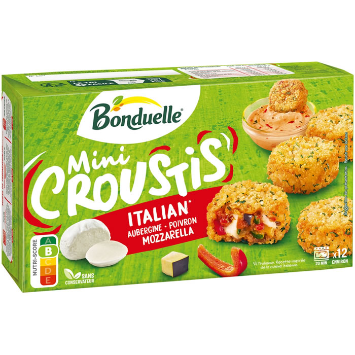BONDUELLE Mini Croustis – Palets d’aubergine, poivron et mozzarella 240g