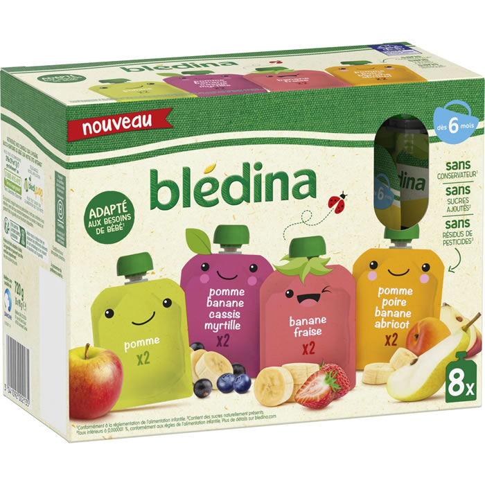 BLEDINA – Desserts multivariété fruits 8 x 90 g