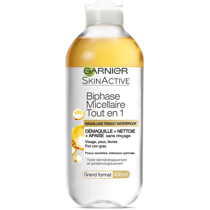 GARNIER Skin Active – Eau micellaire nettoyant démaquillant waterproof biphasé