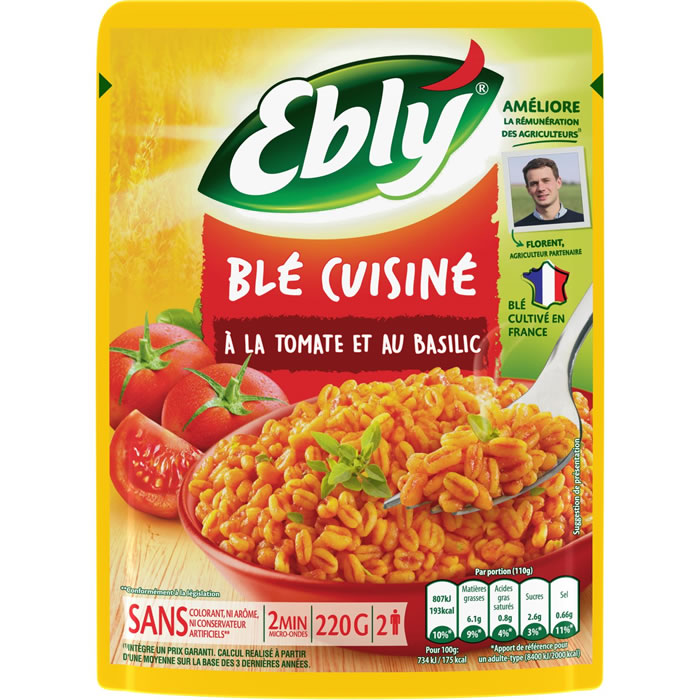 EBLY Blé précuit aux tomates et basilic micro-ondes 220g