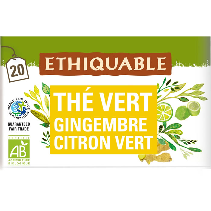ETHIQUABLE Thé vert de Ceylan au gingembre et citron bio (20 sachets, 36g)