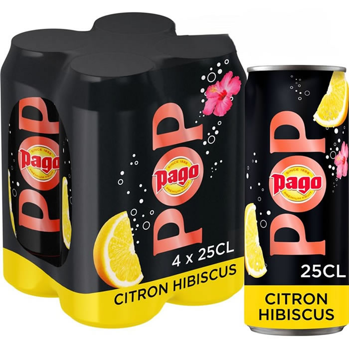 PAGO Pop – Boisson gazeuse au citron et fleur d’hibiscus 4 x 25 cl