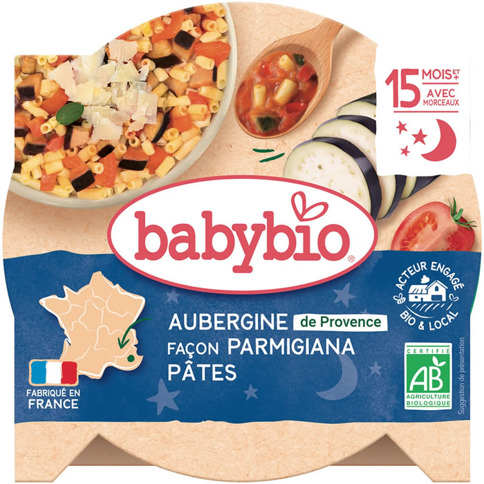 BABYBIO Bonne Nuit – Aubergines façon parmigiana macaroni 260 g