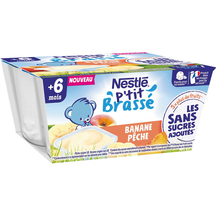 NESTLE P’tit Brassé – Dessert banane et pêche 4 x 90 g
