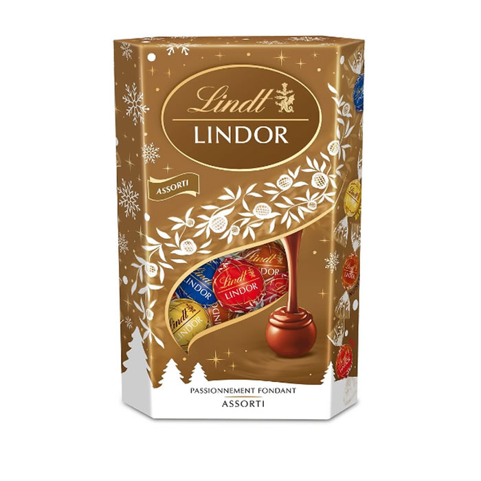 LINDT Lindor – Assortiment de bouchées chocolat lait, noir & blanc 337g