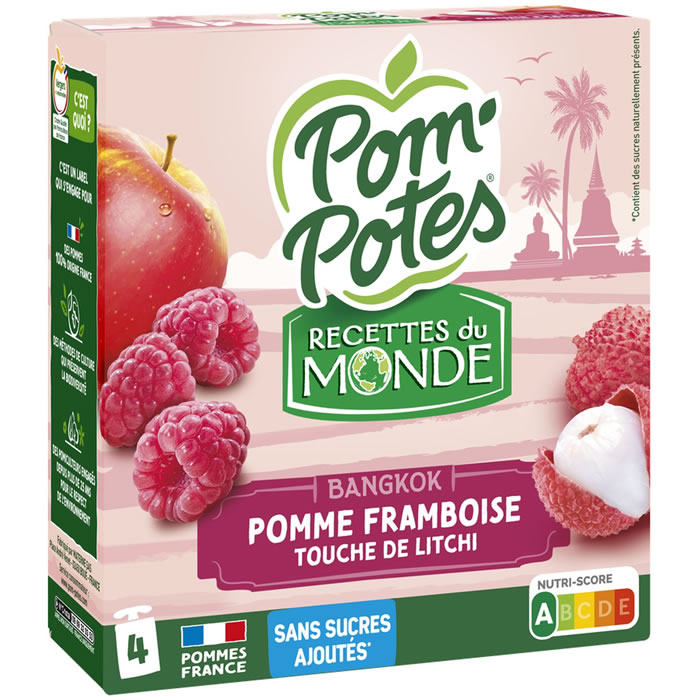 POM’POTES Recette Bangkok Dessert pomme, framboise et litchi sans sucres ajoutés (4x90g)