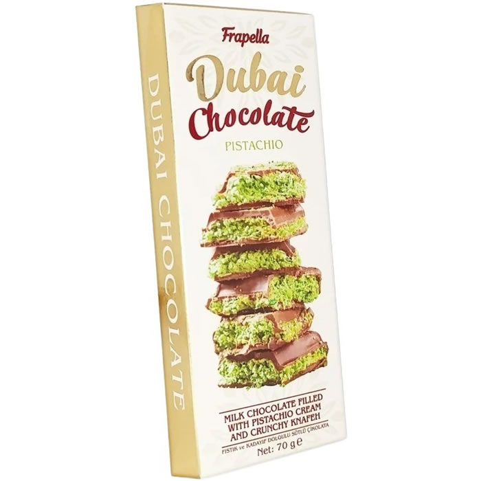 FRAPELLA Dubaî – Tablette de chocolat au lait à la pistache et knafeh 70g